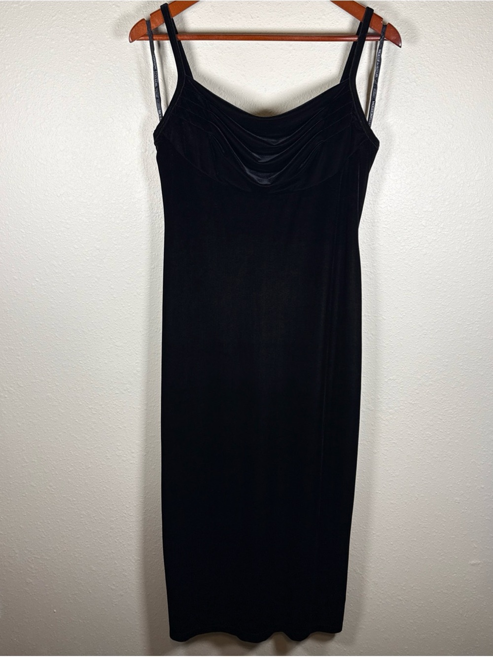 Molly Malloy Evening Petite Black Velvet Gown Long Spaghetti Strap 12 Vintage